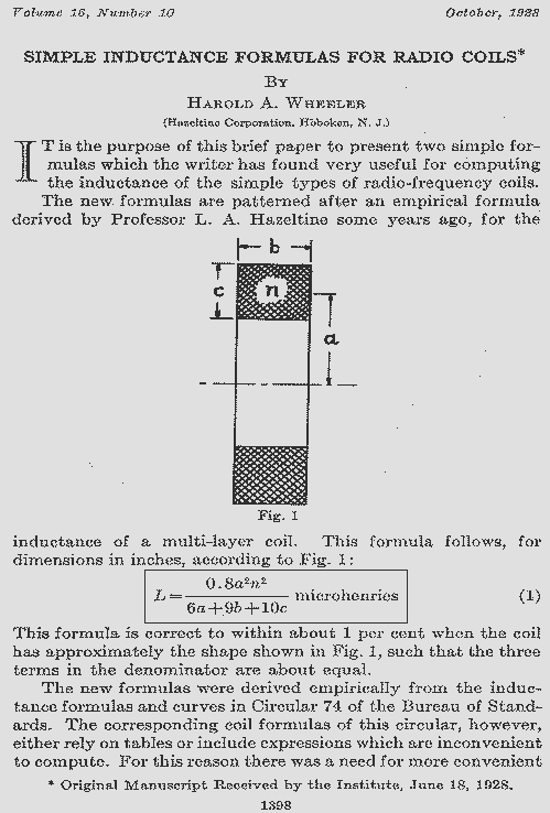 Wheeler's coil inductance formula