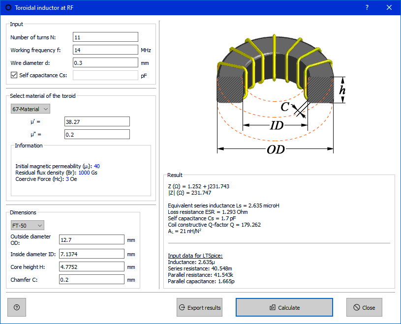 calculate ferrite toroid core coil at radio frequencies