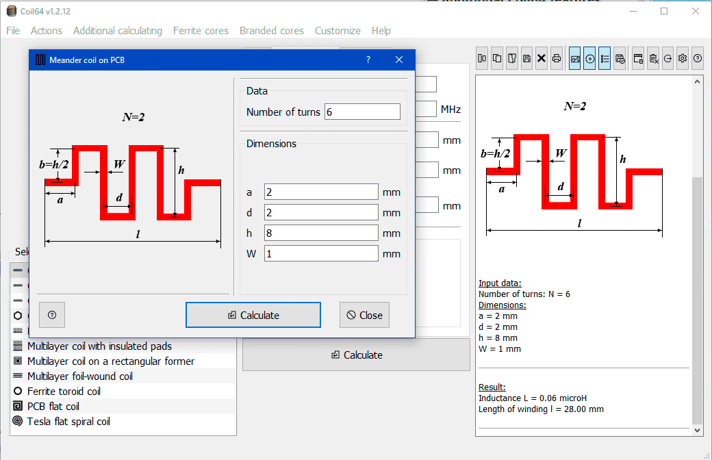 meandr PCB coil calculation